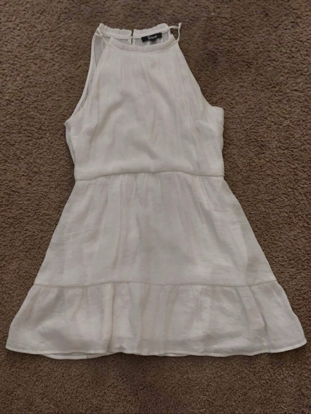 Girls' White Sleeveless Ruffle-Hem Dress
